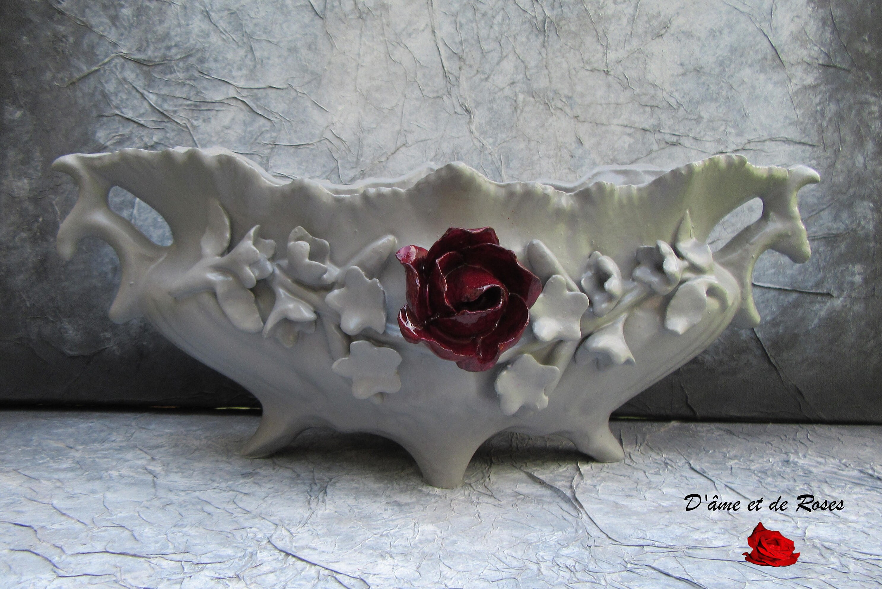 Jardinière 1 Grise avec Rose Prune