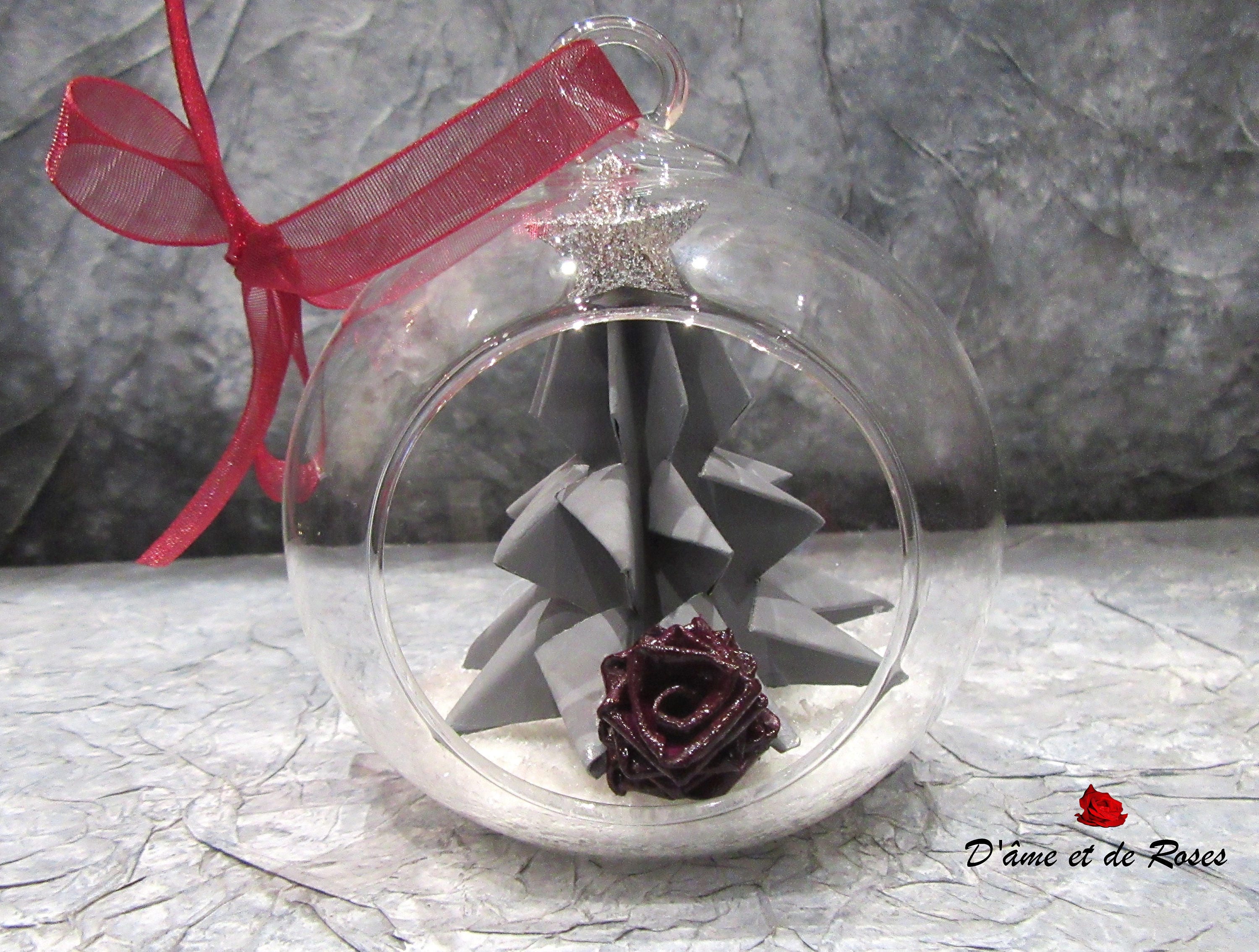 Boule en Verre de Noël 1 Sapin Gris, Rose Prune