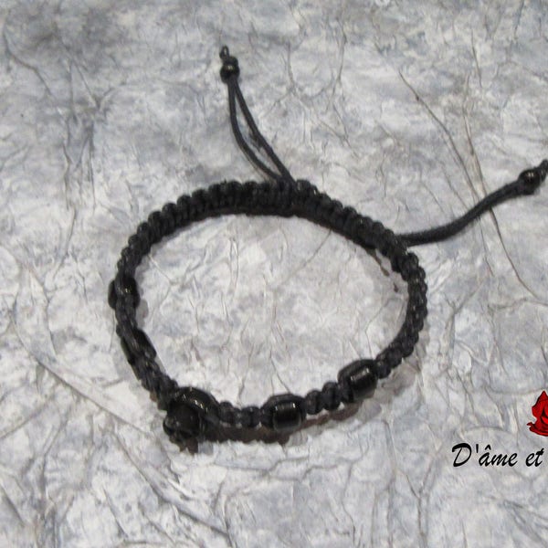 Bracelet 7 homme cordon noir et rose noire