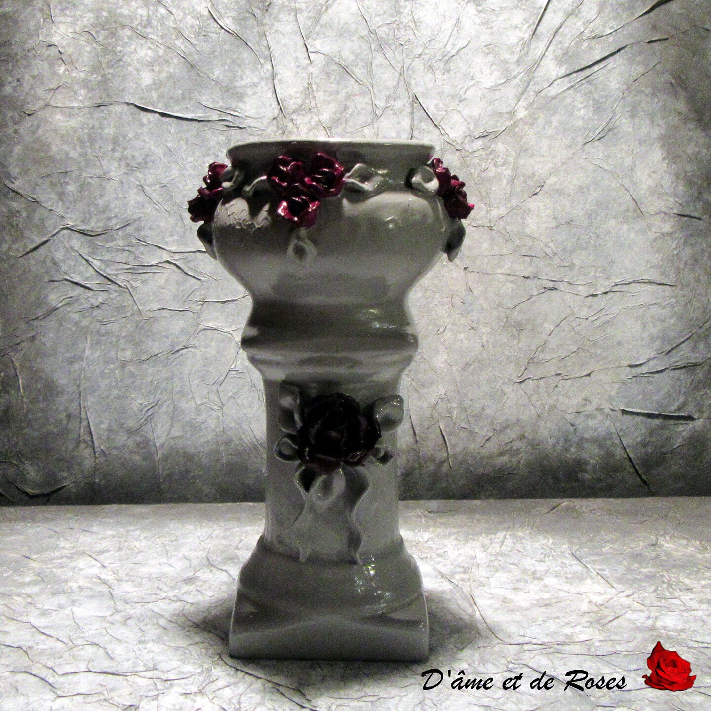 Vase 1 Gris et Roses Prunes