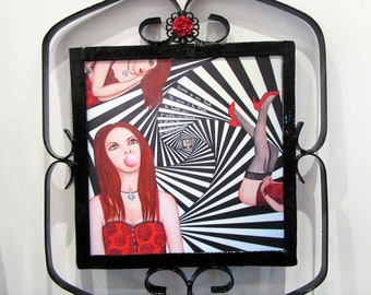 Reproduction painting on plexiglass alu "Trashe flashed" framed and rose red 2