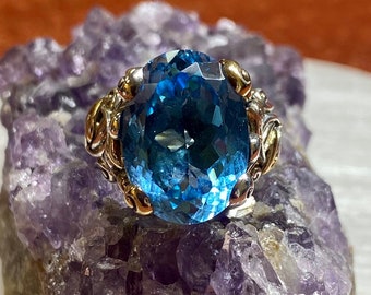 Vintage Topaz 925 silver/18k gold ring
