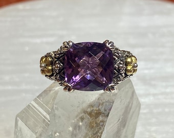 Vintage Amethyst 925 Silver/18k Gold Ring