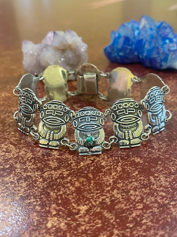 Mayan Aztec Raw Turquoise 900 Silver Bracelet