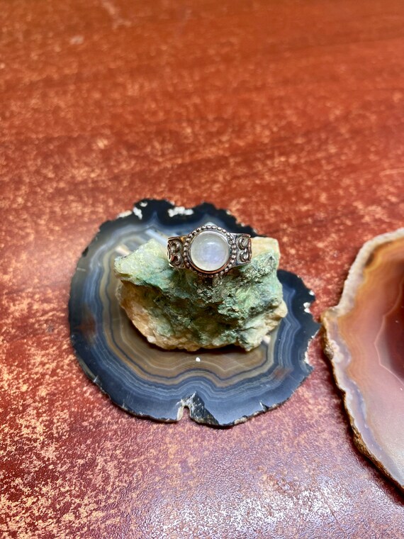 Moonstone Sterling Silver Ring, Rainbow Moonstone… - image 2