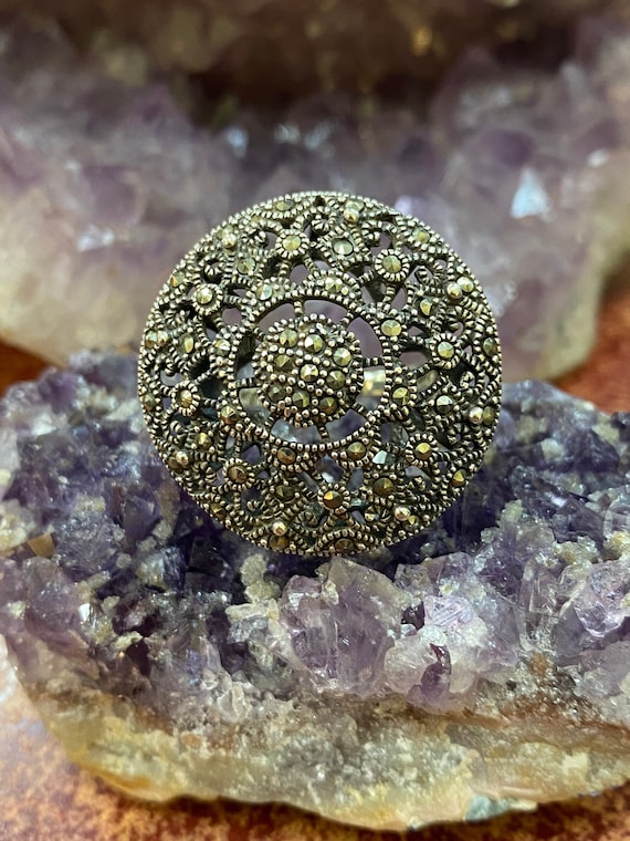 Hematite Cocktail 925 Silver Ring - image 1