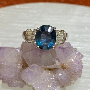 Blue stone 925 ring with CZ accents