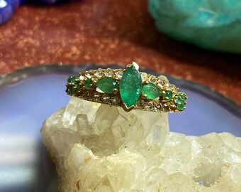 925 Plated Gold Emerald Green Stone Ring