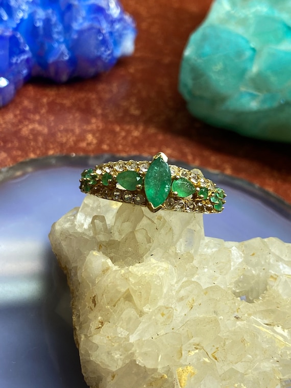 925 Plated Gold Emerald Green Stone Ring