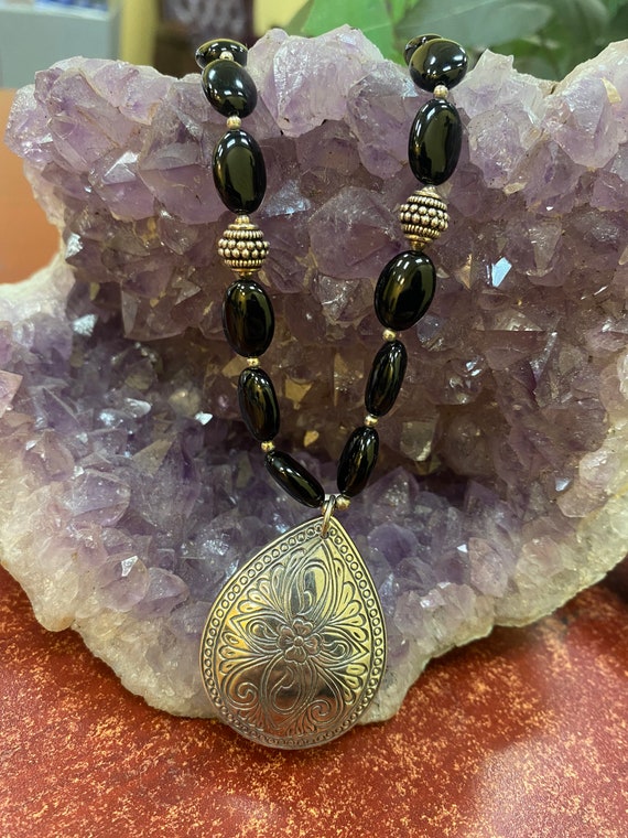 Black Onyx Stone of Strength 925 Silver Necklace.… - image 2