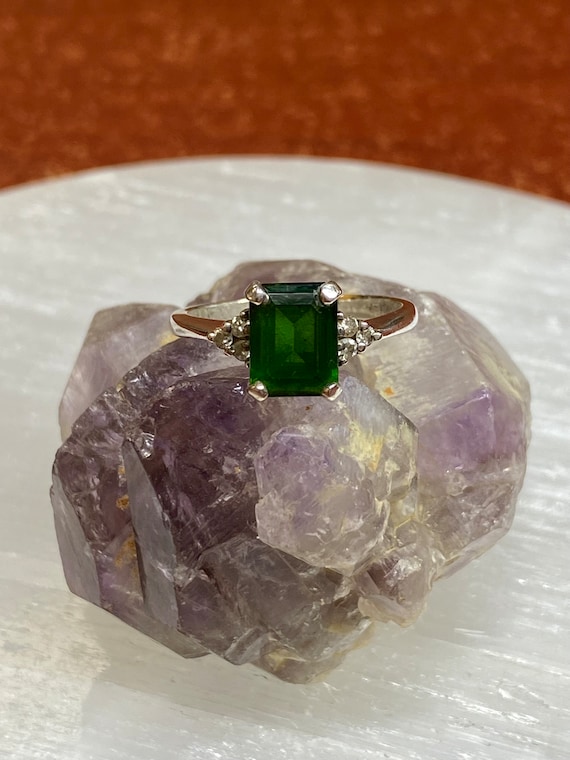 Green Rectangle stone 925 ring with CZ accents