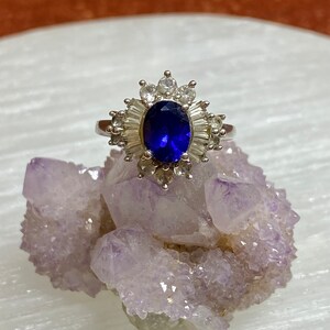 Blue stone 925 ring with CZ accents
