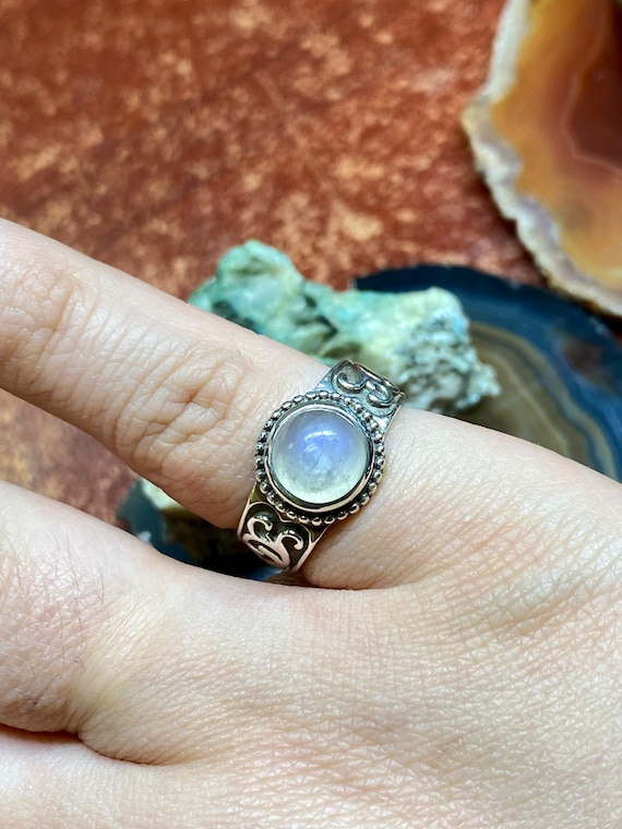 Moonstone Sterling Silver Ring, Rainbow Moonstone… - image 5