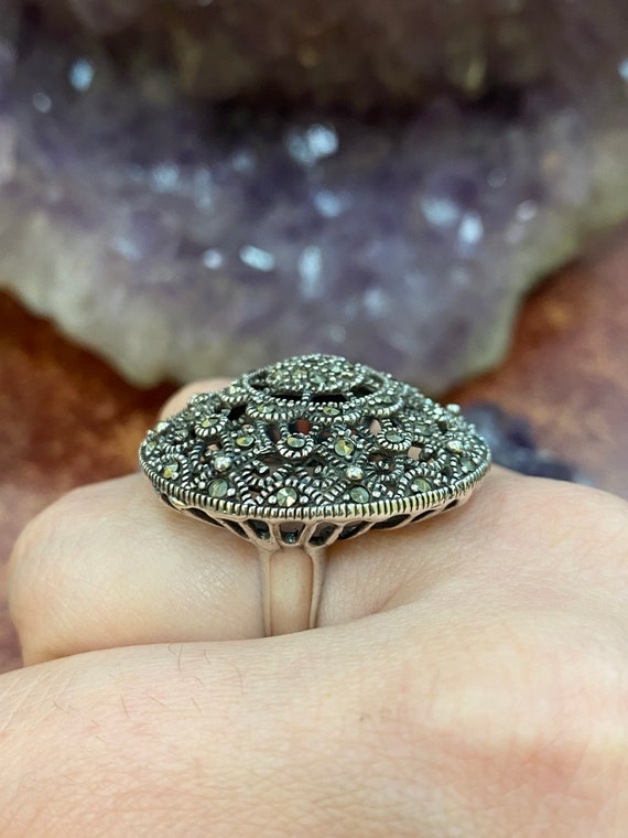 Hematite Cocktail 925 Silver Ring - image 5