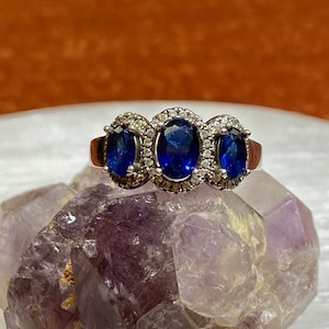 Triple Blue stone 925 ring with CZ accents