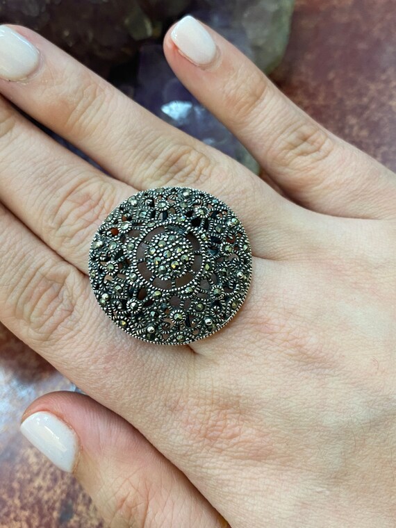 Hematite Cocktail 925 Silver Ring - image 4