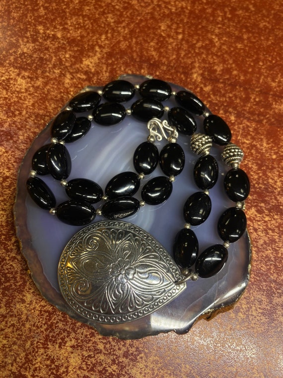 Black Onyx Stone of Strength 925 Silver Necklace.… - image 3