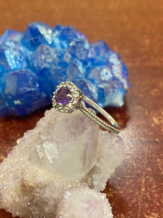 Amethyst with CZ Halo 925 Silver Ring - image 3