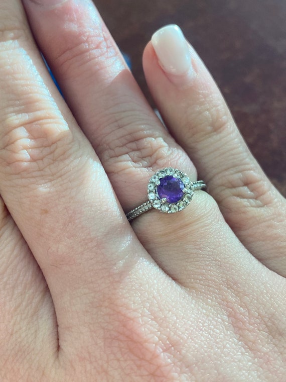 Amethyst with CZ Halo 925 Silver Ring - image 5