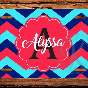 Pink\Blue Chevron Monogram License Plate Template