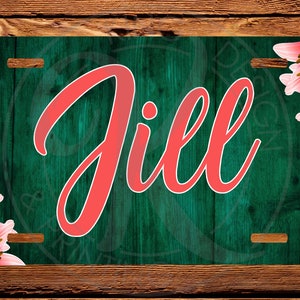 Pink Lily Blue Green Wood License Plate Template