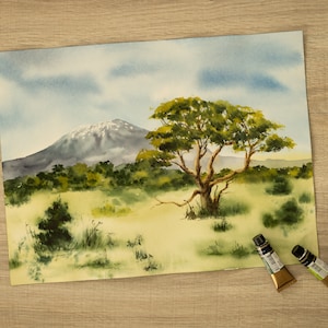 Original watercolor painting: Mount Kilimanjaro