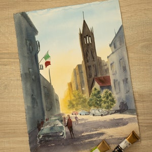 Original watercolor painting: Italian city street