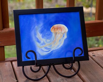 Original framed watercolor: jellyfish