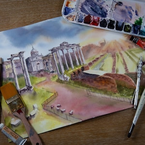 Original watercolor: Roman forum