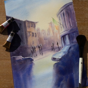 Original watercolor painting: Italian street
