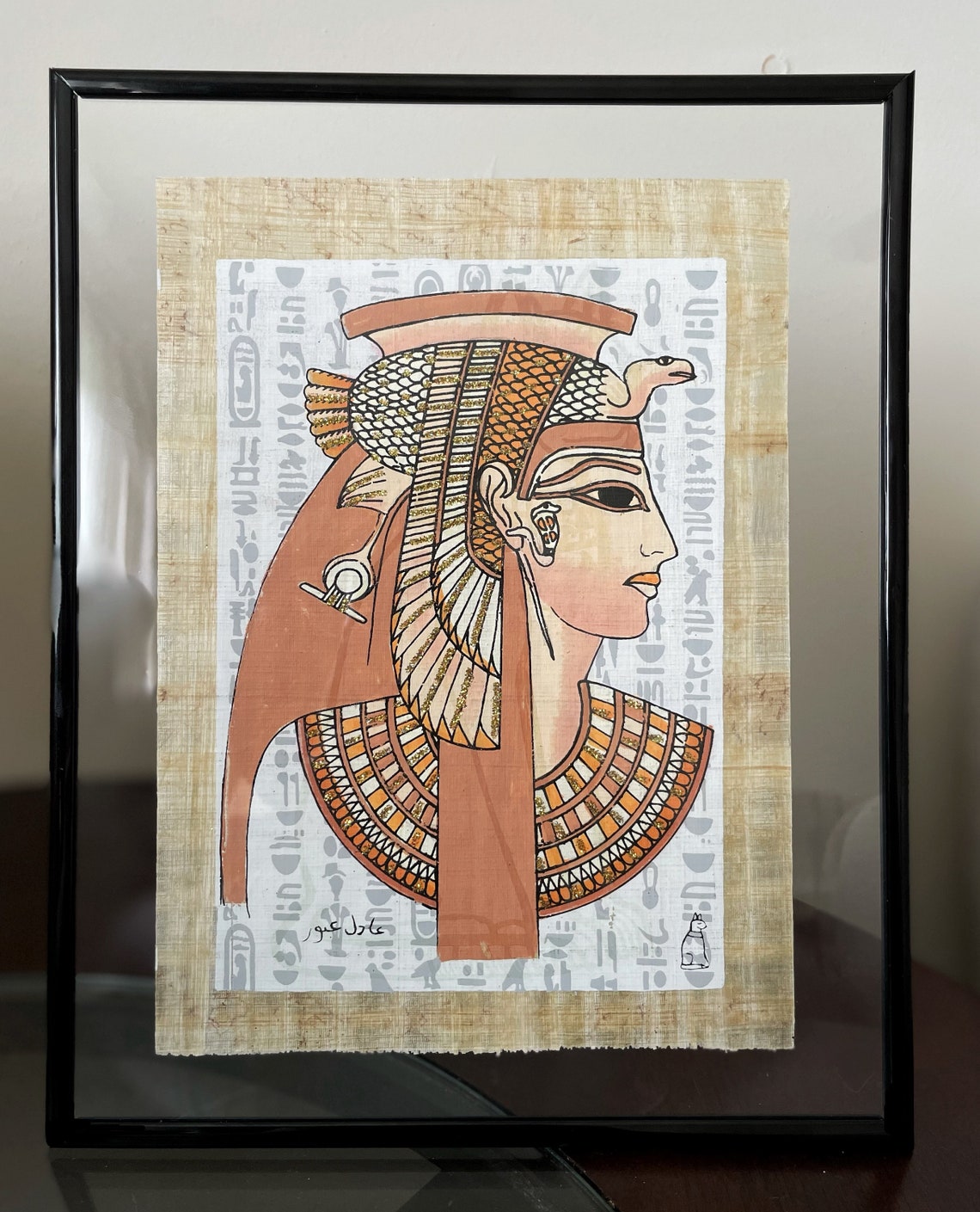 Cleopatra Ancient Egyptian Papyrus Paper Wall Art With a Luminescent