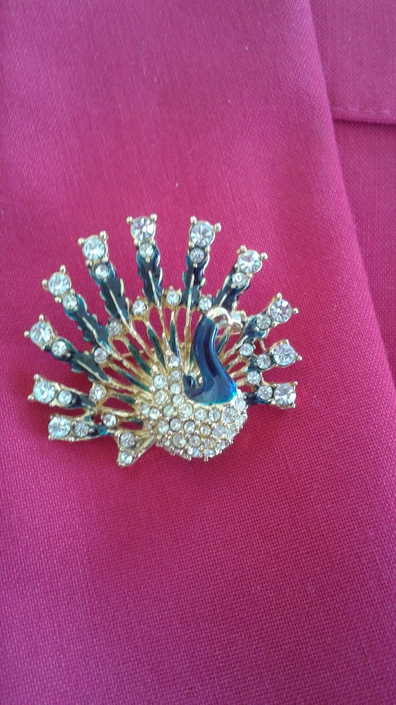 Vintage Peacock Fanned out pin. Beautiful stones,… - image 1