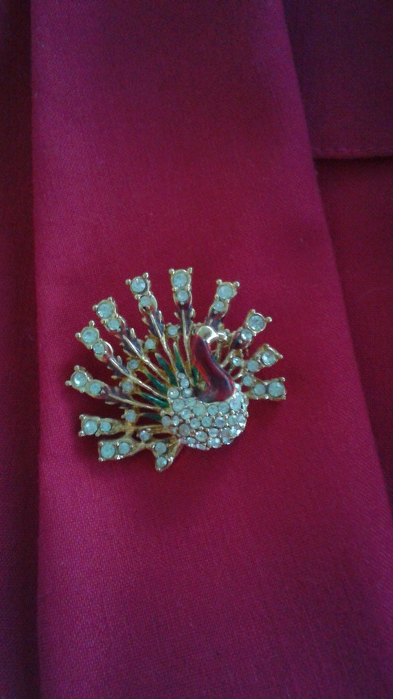 Vintage Peacock Fanned out pin. Beautiful stones,… - image 5