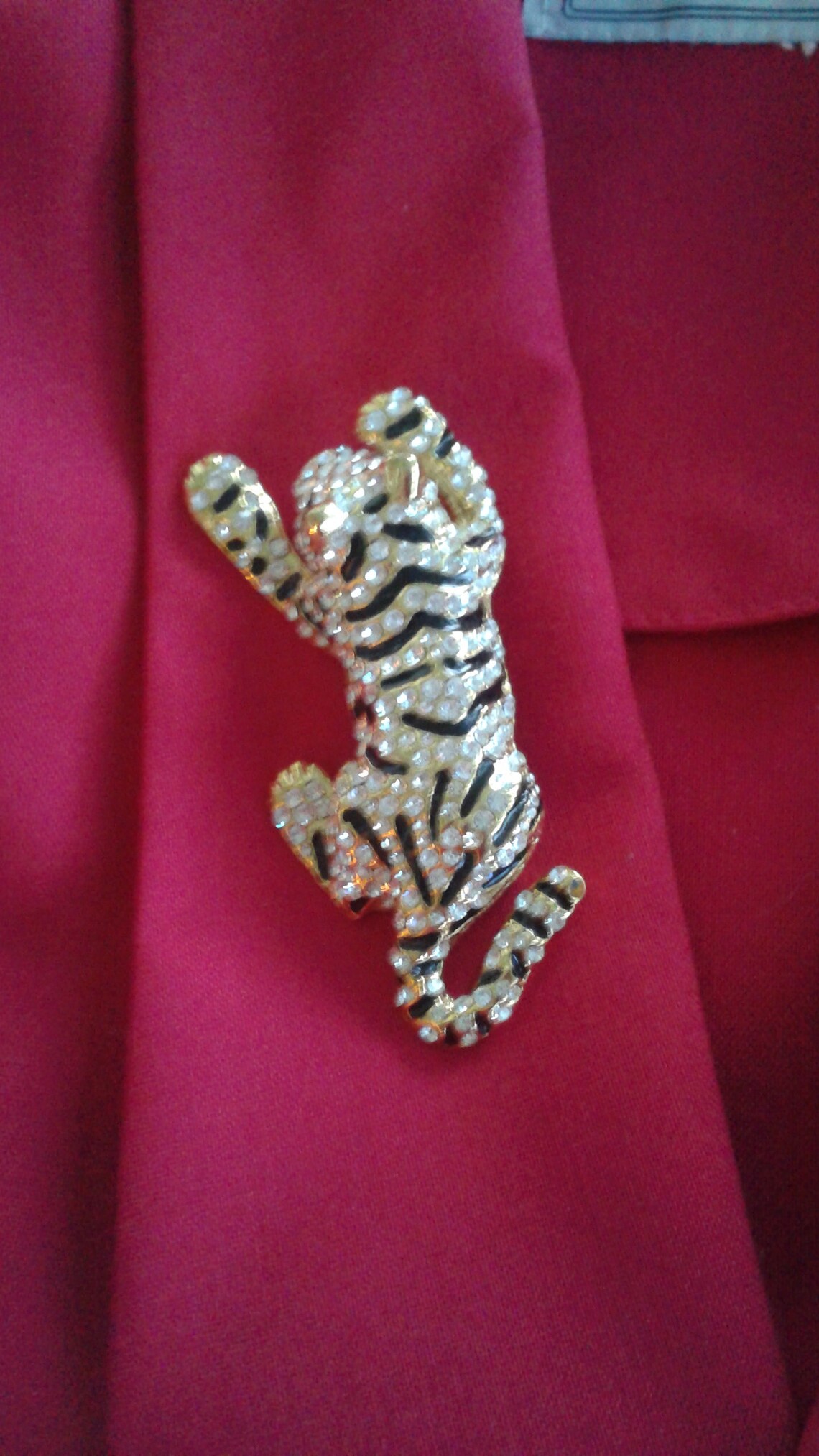Big Tiger Pin Perfect Condition Covered in Crystals and Black Enamel