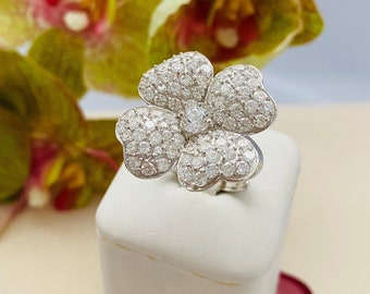 Camelia Pave Ring - Flower Ring, Pave CZ, Floral Ring, Statement Ring, Adjustable, Free Size, Pave Ring, Birthday, Christmas, Mothers Day