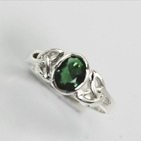 Celtic Knot 0.65Ct. Emma1 Emerald Simulant Bezel Set Sterling Silver Engagement Ring-Wedding, Anniversary, Promise, Proposal,Friendship Ring