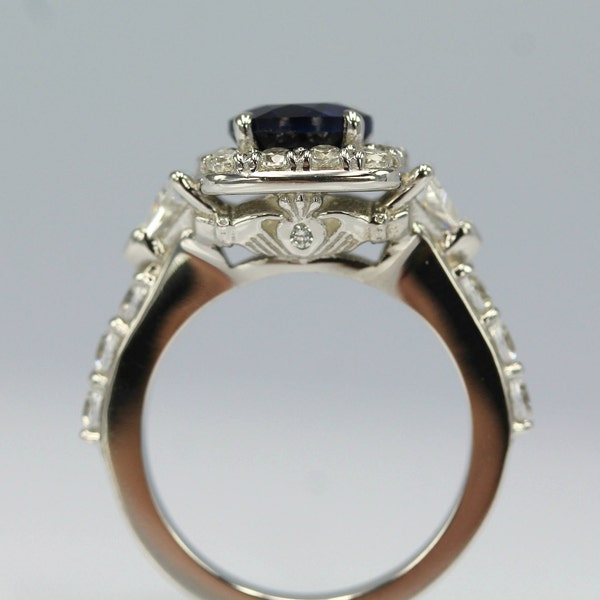 Claddagh Unique 1.25Ct. Sapphire and Diamond Sterling Silver Engagement Ring- Wedding, Anniversary, Promise, Proposal, Love and Friendship