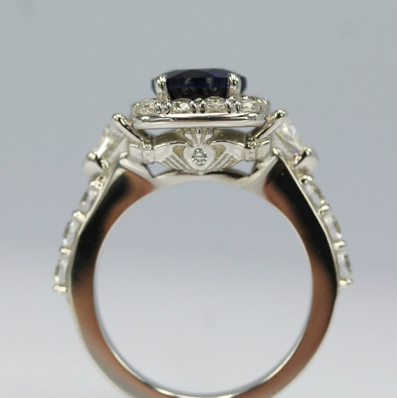 Claddagh Unique 1.25Ct. Sapphire and Diamond Sterling Silver Engagement Ring Wedding, Anniversary, Promise, Proposal, Love and Friendship image 1
