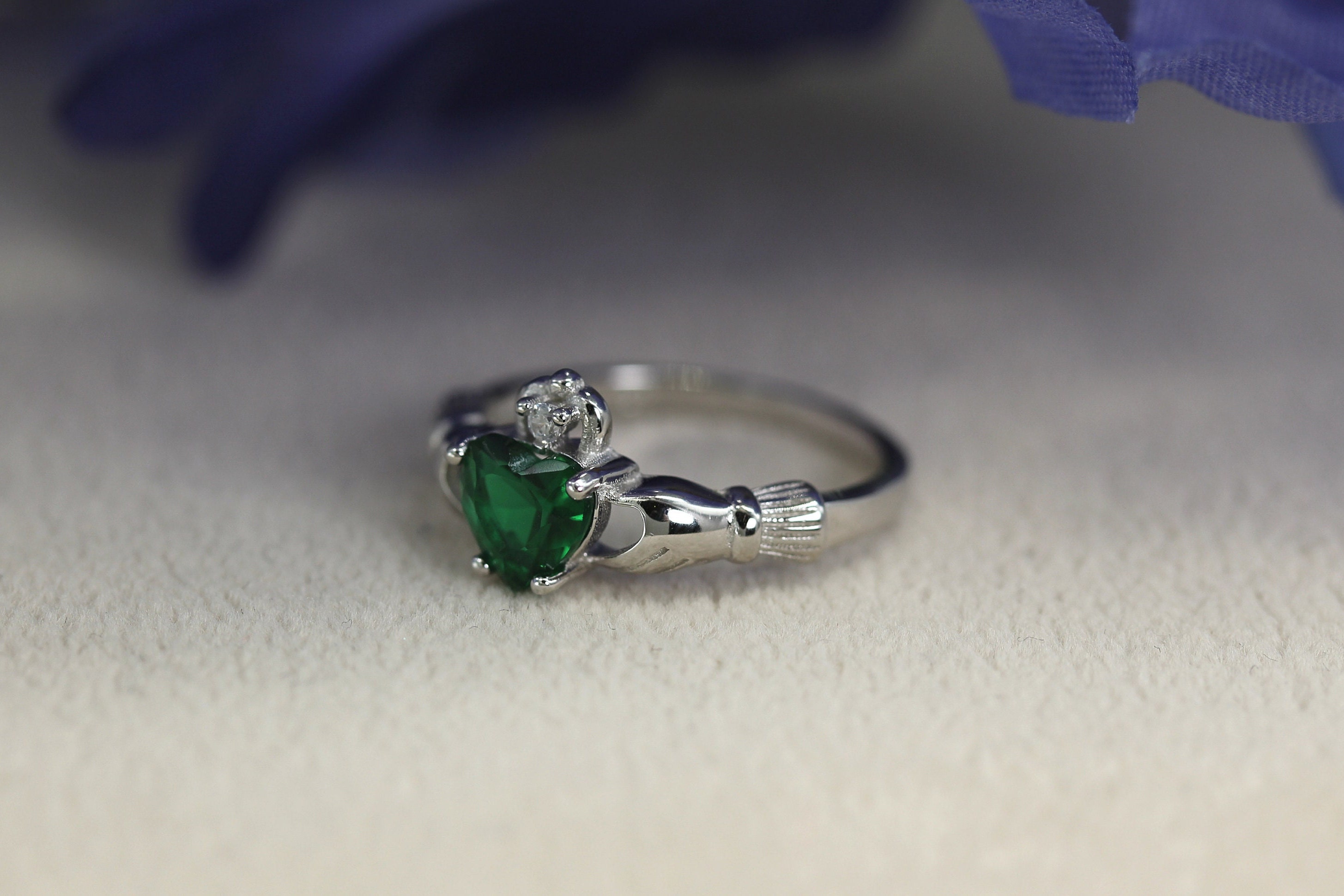 Irish Claddagh Ring In Sterling Silver With Simulated Emerald - Symbol Of Love, Loyalty & Friendship - View #9