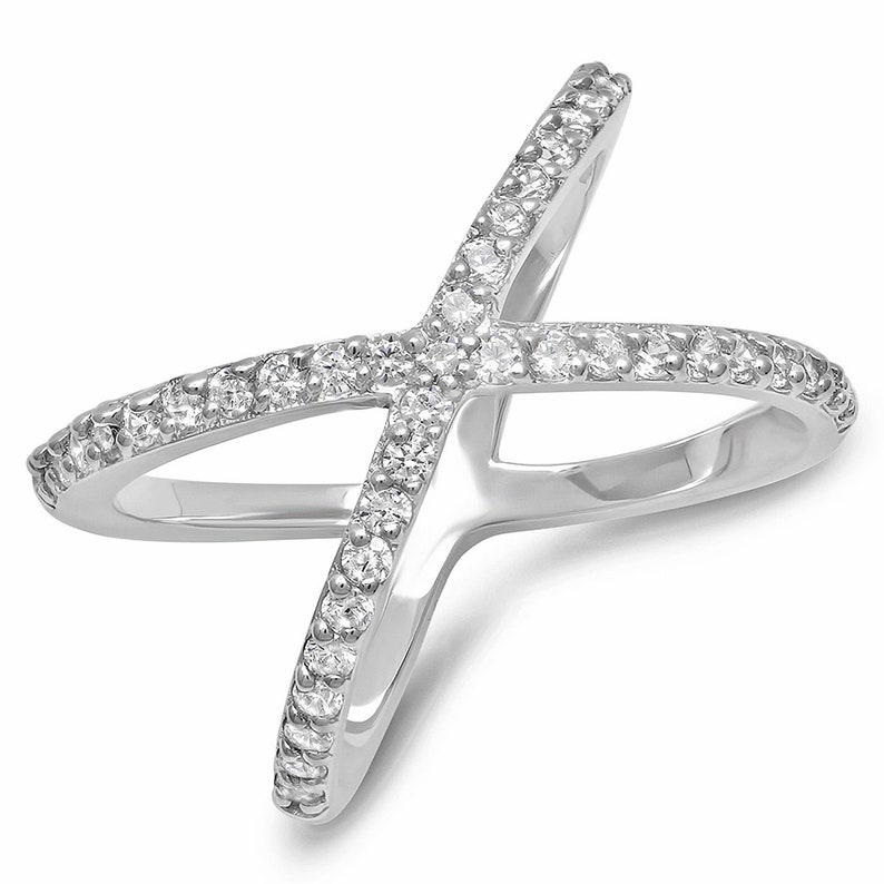SVC-JEWELS 14K White Gold Over 925 Sterling Silver Round Cut Blue Topaz Criss Cross X Wedding Band Ring Men
