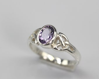 Celtic Knot 0.65Ct. Emma1 Natural Amethyst Bezel Set Sterling Silver Engagement Ring-Wedding, Anniversary, Promise, Proposal,Friendship Ring