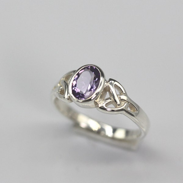 Celtic Knot 0.65Ct. Emma1 Natural Amethyst Bezel Set Sterling Silver Engagement Ring-Wedding, Anniversary, Promise, Proposal,Friendship Ring