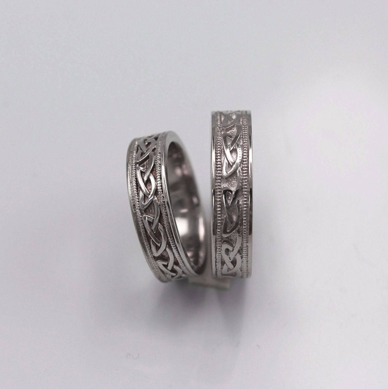 Celtic Engraved Love Knot His and Hers Wedding Band Set