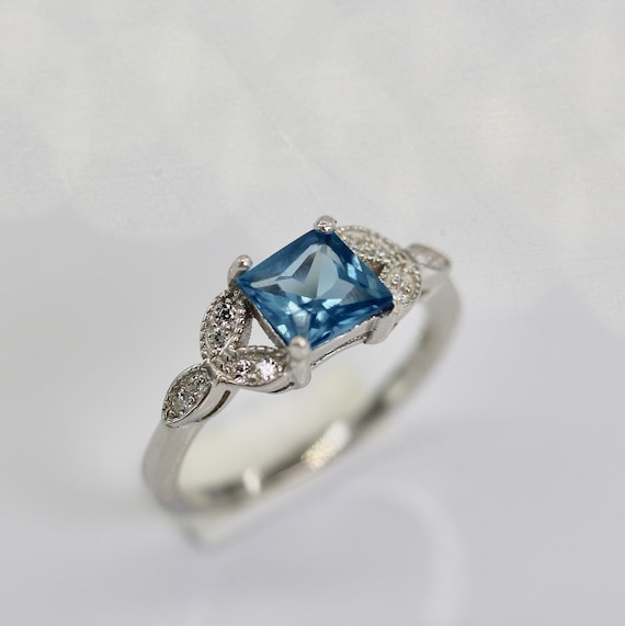 Sterling Silver Princess Square Genuine Gemstone & Diamond Rings Sterling Silver Princess Square Genuine Gemstone & Diamond Rings