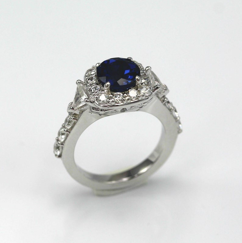 Claddagh Unique 1.25Ct. Sapphire and Diamond Sterling Silver Engagement Ring Wedding, Anniversary, Promise, Proposal, Love and Friendship image 2