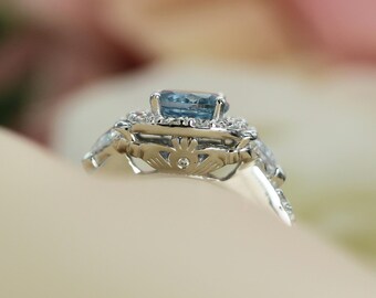 Personalized Sterling Silver Claddagh Ring - March Birthstone Heart CZ Solitaire Irish Ring - View #10