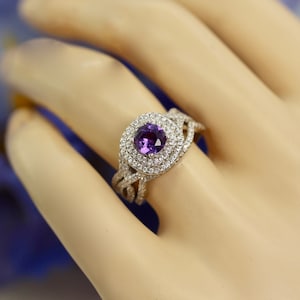 Art Deco Amethyst Engagement Ring Set: 1.00ct Sterling Silver