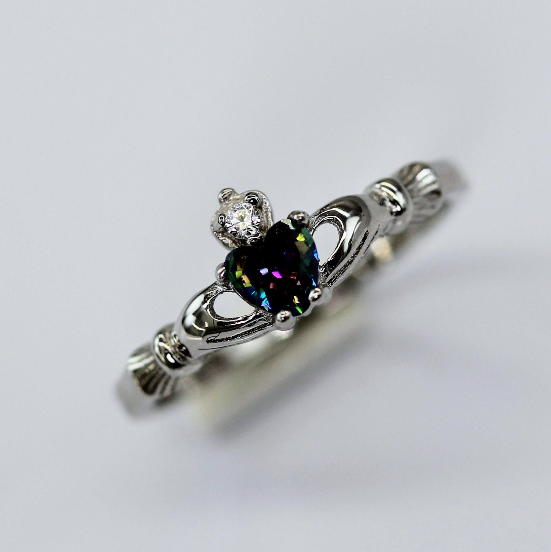 Misura Da 2 A 9 Anello A Forma Di Cuore In Argento Sterling 925 Con Topazio Mistico Da 0,50 Ct, Claddagh Irlandese, Baby R2-1 - Italia - Foto 12