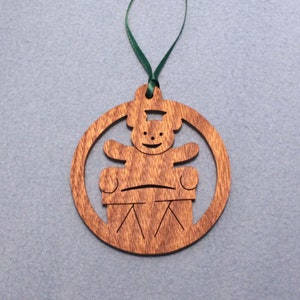 Ornament - Teddy Bear & Drum - Various Woods