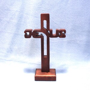Cross on a stand - Jesus - Walnut